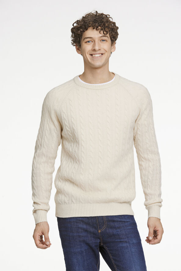 Lindbergh Lambswool raglan cable o-neck Hvid
