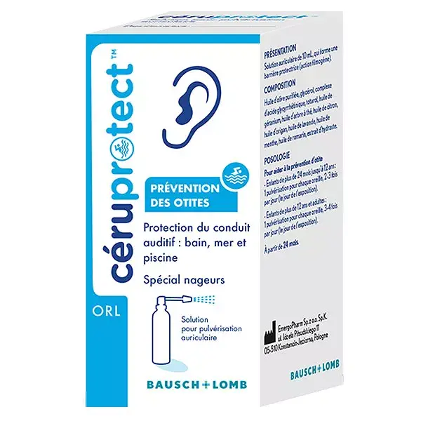 Spray auricular Bausch & Lomb Ceruprotect para prevenção de infecções de ouvido, 10 ml