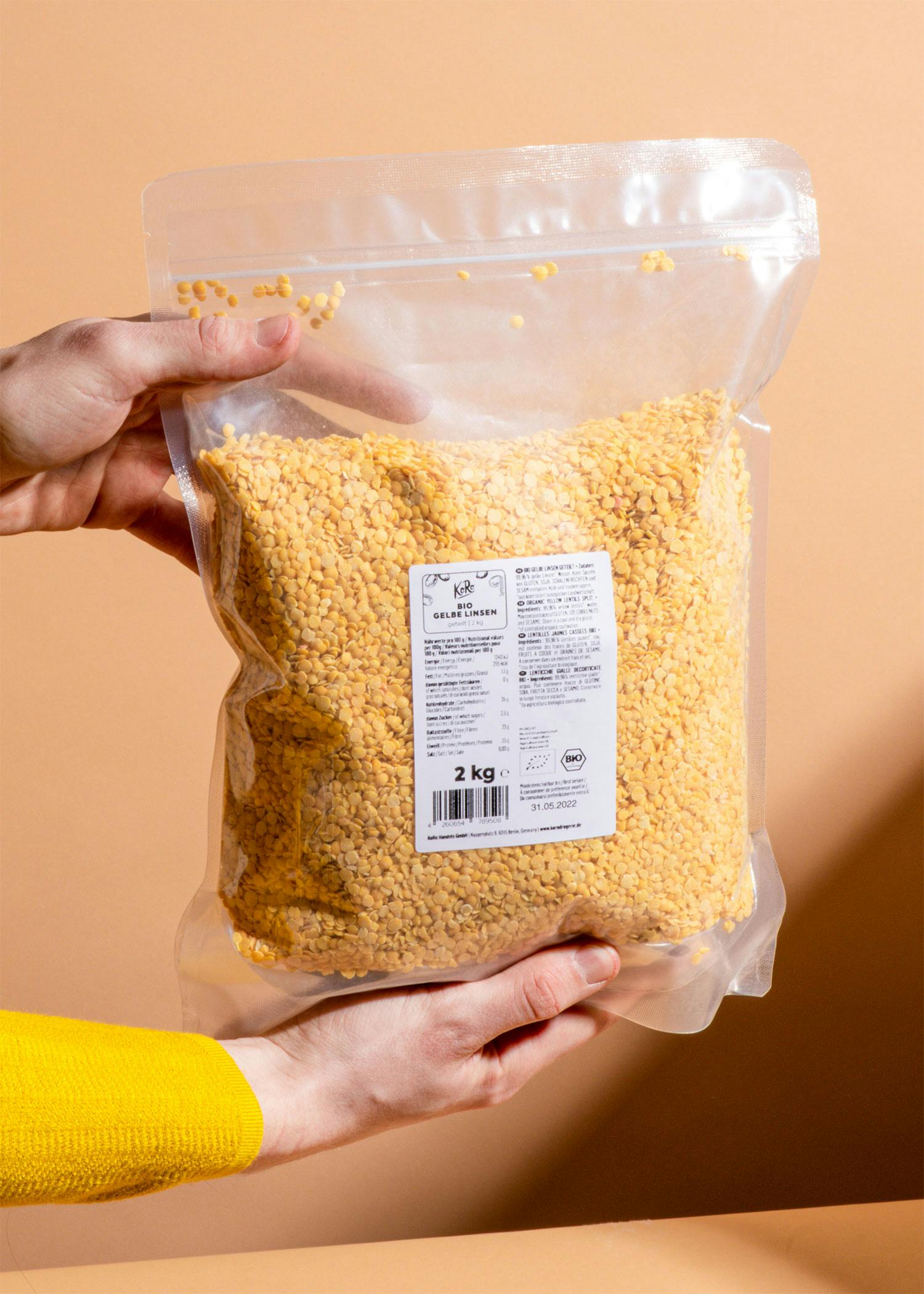 Geteilte gelbe Bio Linsen 2 kg