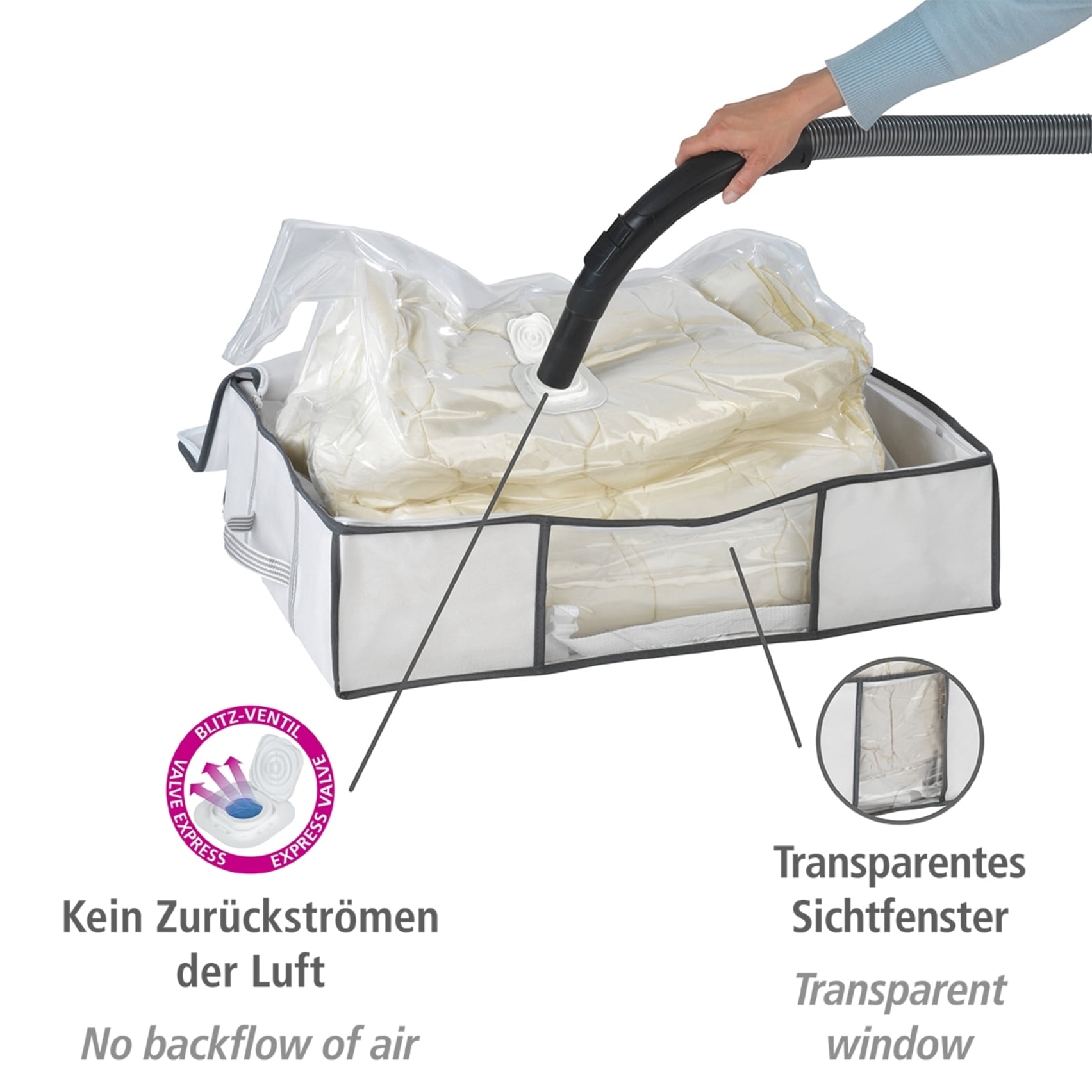 WENKO Unterbettkommode »Vakuum Soft Box M« integrierte Vakuum-Tasche & Blitzventil, bis zu 75 % Platzersparnis
