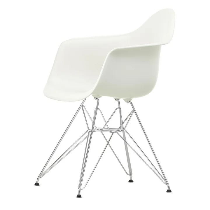 Vitra - Eames Plastic Armchair DAR, verchromt / weiss (Kunststoffgleiter basic dark)