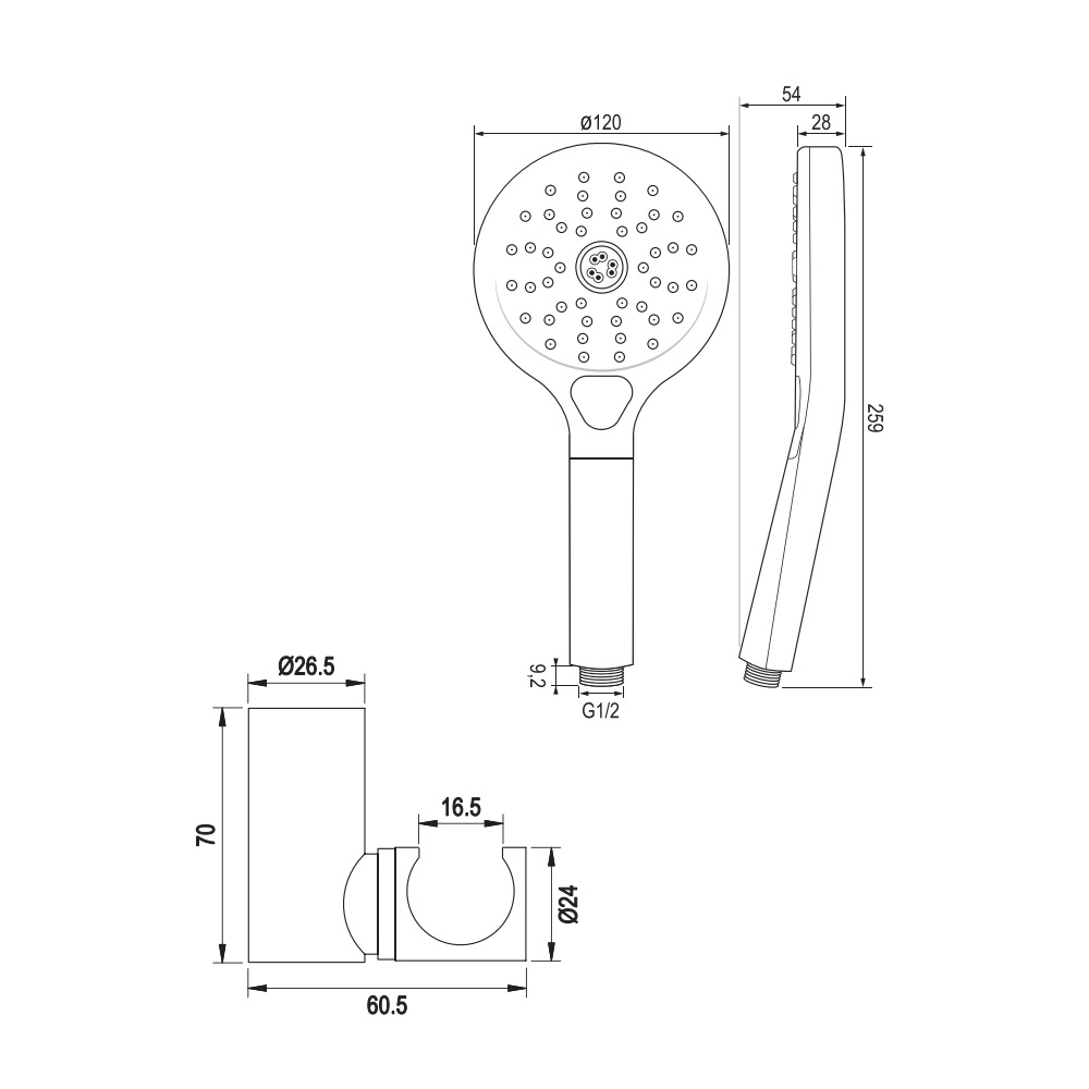 Brauer Brushed Edition thermostatische badkraan met wandhouder en 3 standen handdouche RVS geborsteld PVD