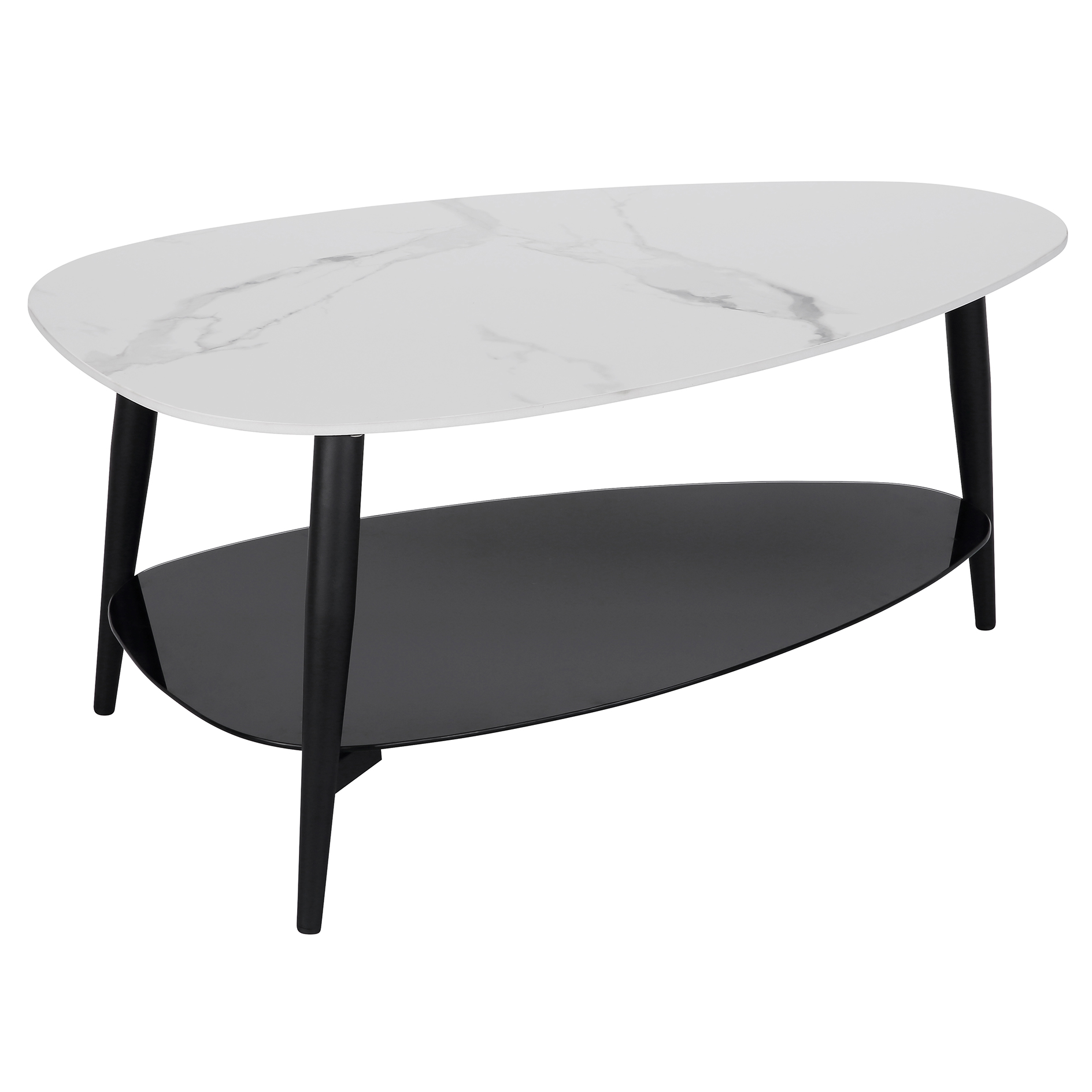 Couchtisch - Keramik-Steinplatte - Schwarzglas - Marmoroptik