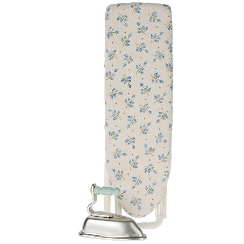 maileg poppenhuis strijkplank met strijkbout blauwe bloemen - 13 cm