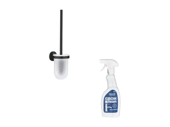 Porte balai WC GROHE Start noir mat + nettoyant GrohClean