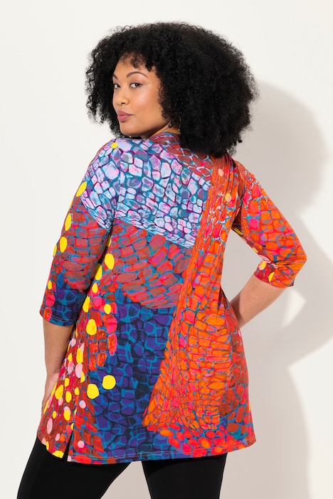Longshirt, Schlangenmuster, Tunika-Ausschnitt, 3/4-Arm