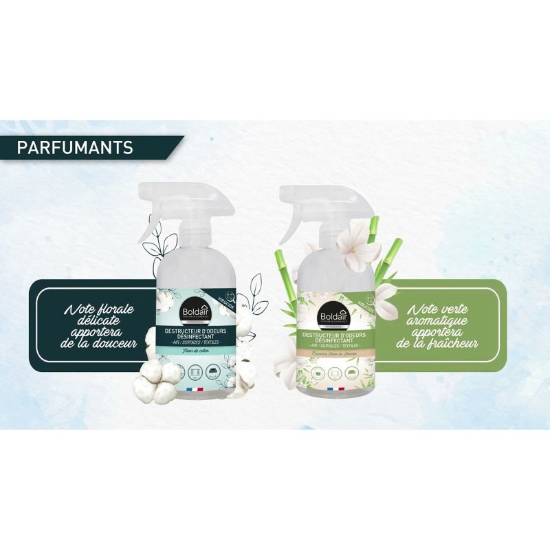 Destructeur d'odeurs désinfectant Boldair Bambou - Spray 500 ml