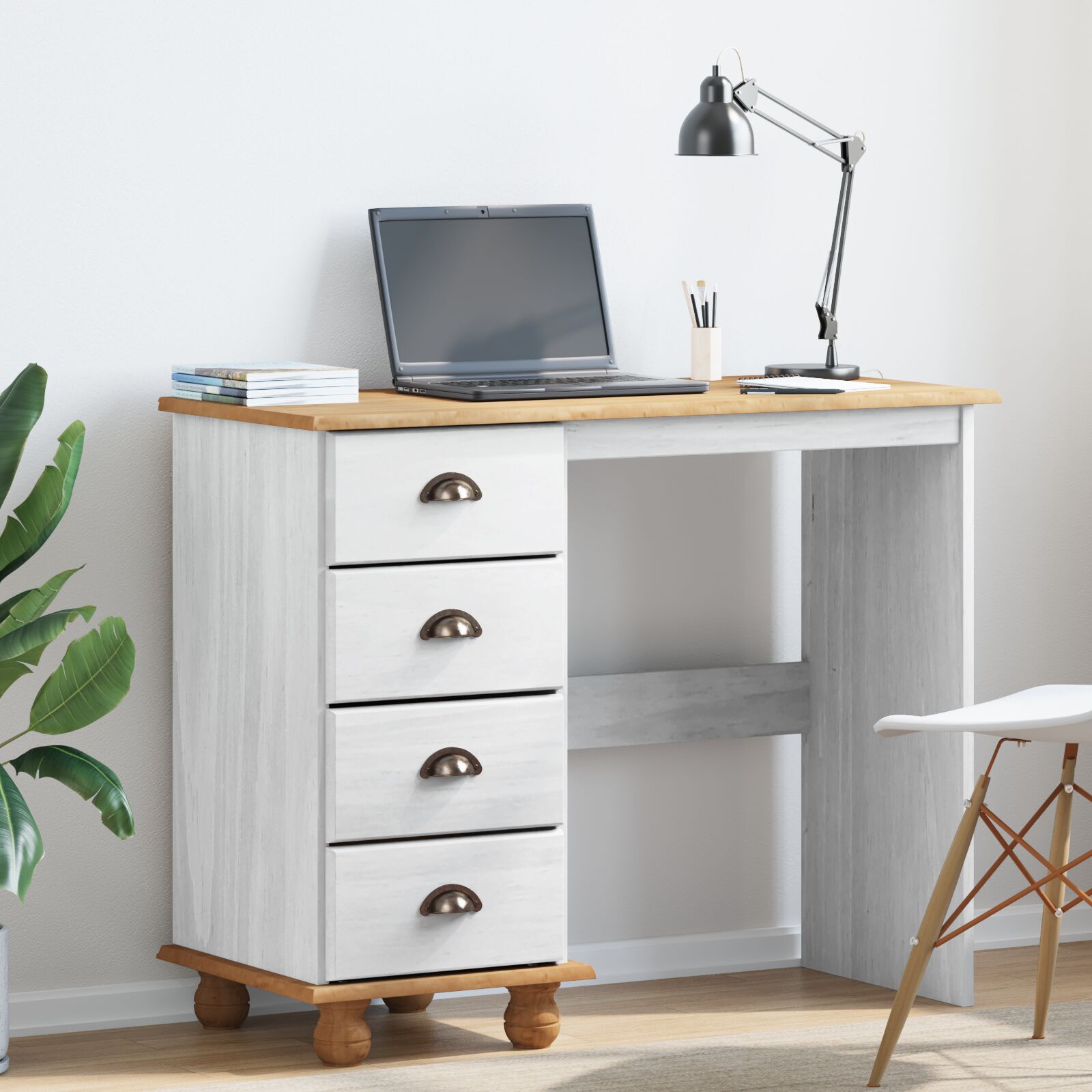 vidaXL ASKIM Bureau Wit 95 x 40 x 75 cm Massief grenenhout