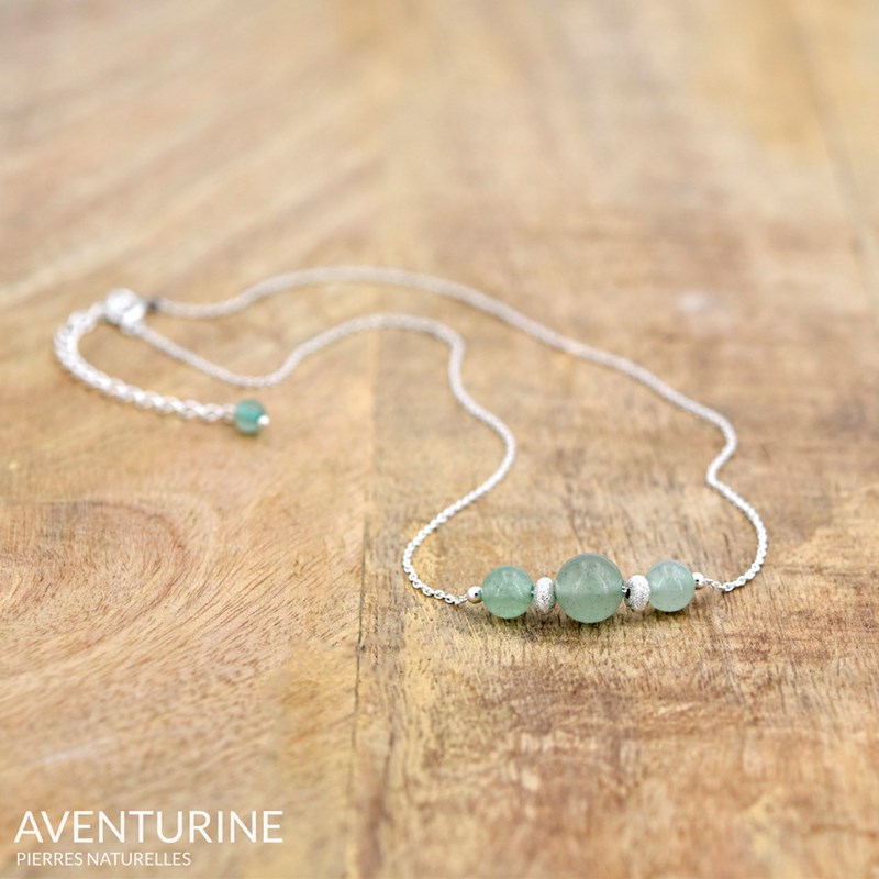 Collier ras de cou en argent 925 et pierres naturelles Aventurine
