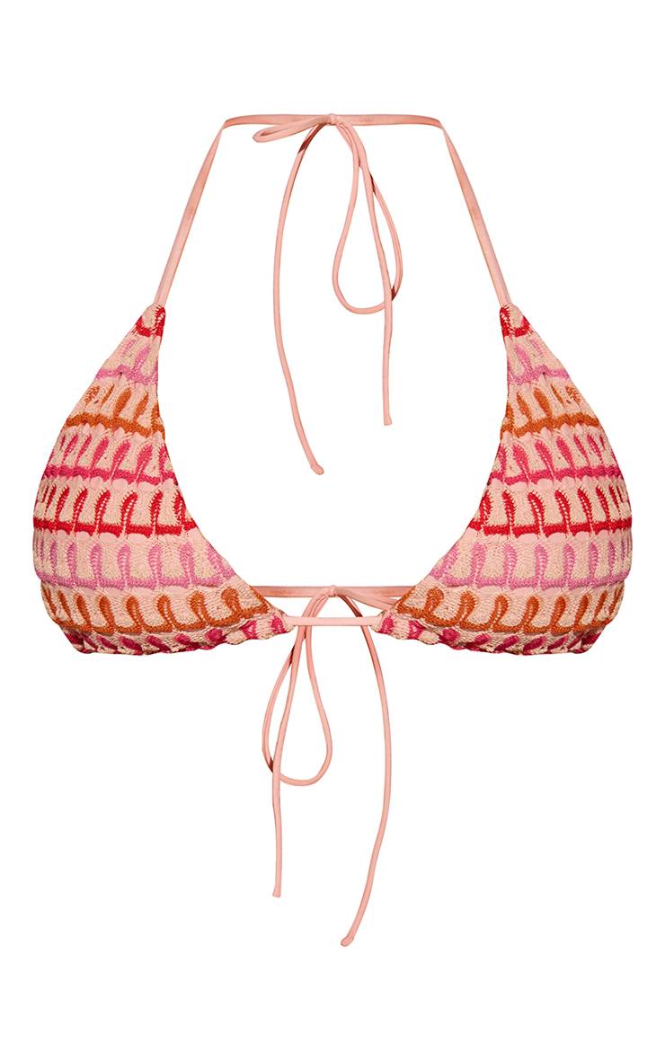 Multicolore Haut De Bikini Triangle À Liens En Crochet