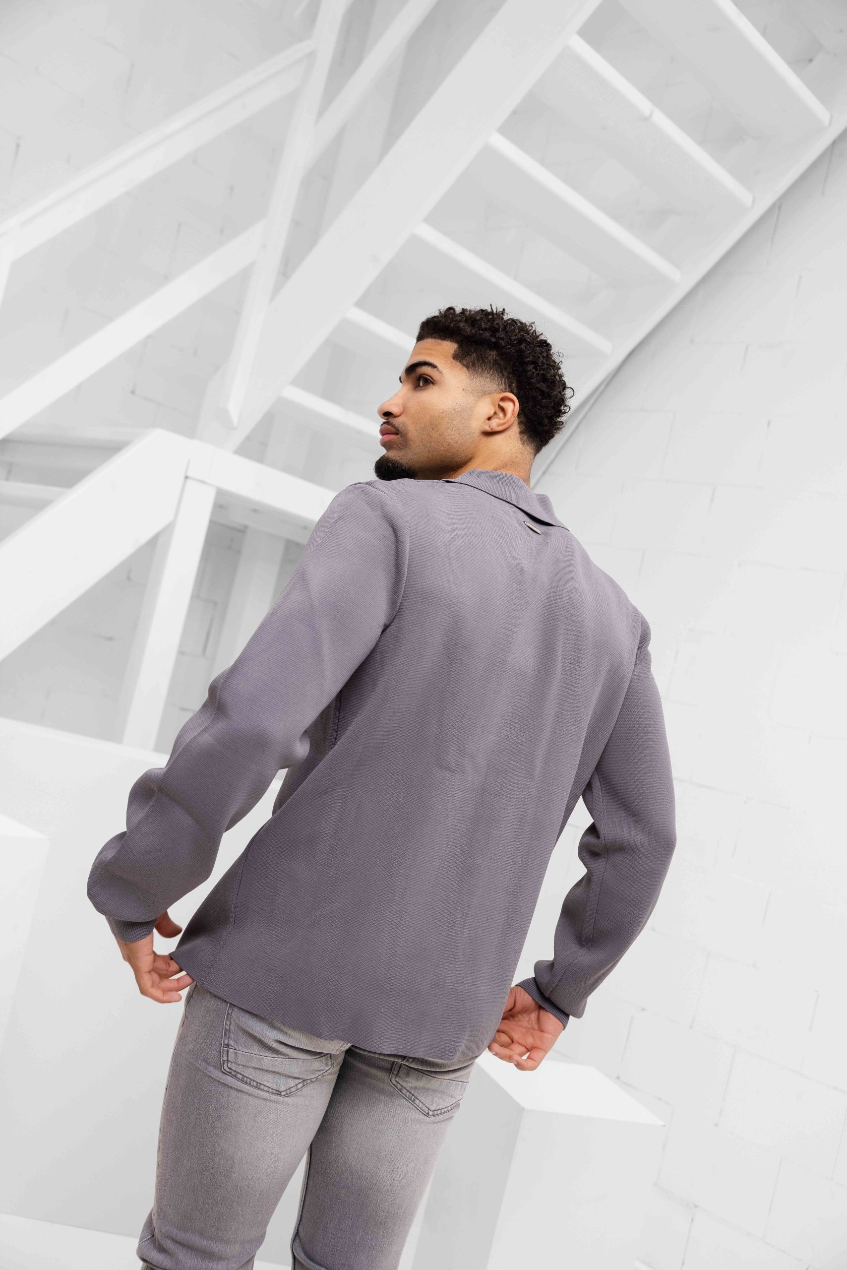 Off The Pitch Flat Knit Tailored Overshirt Heren Grijs