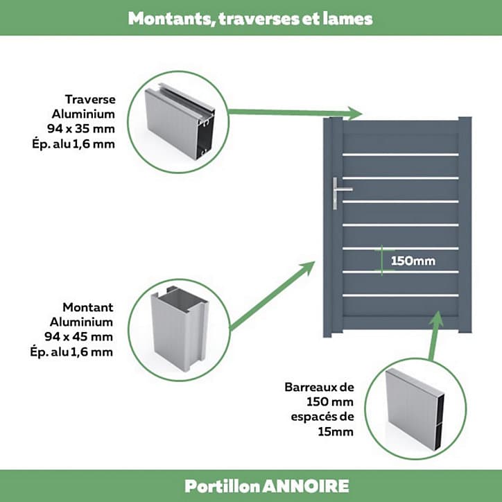 Portillon Jardimat battant aluminium Pyla gris anthracite - 100 x h.154 cm