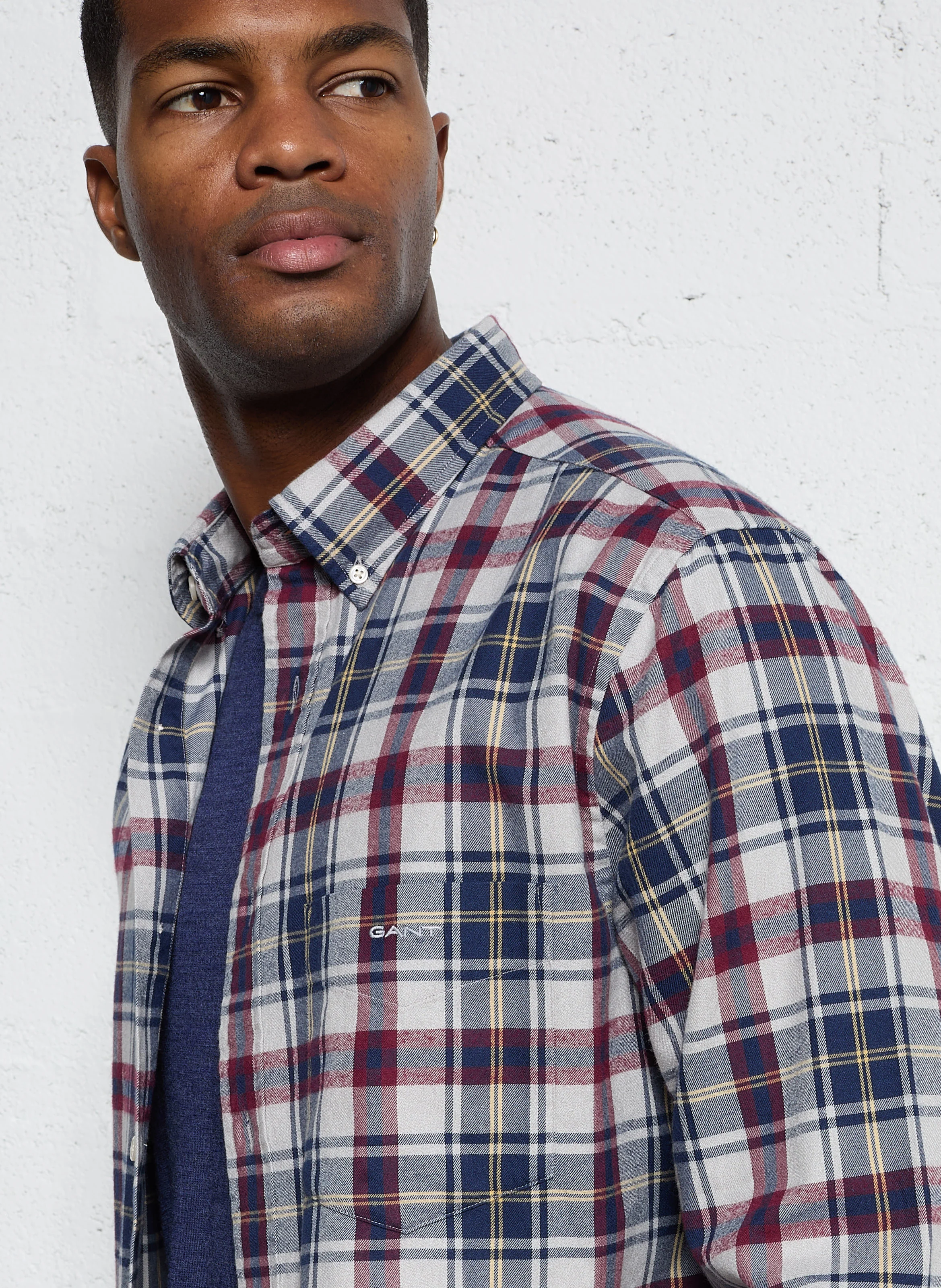 Chemise col classique à carreaux en coton| Bleu