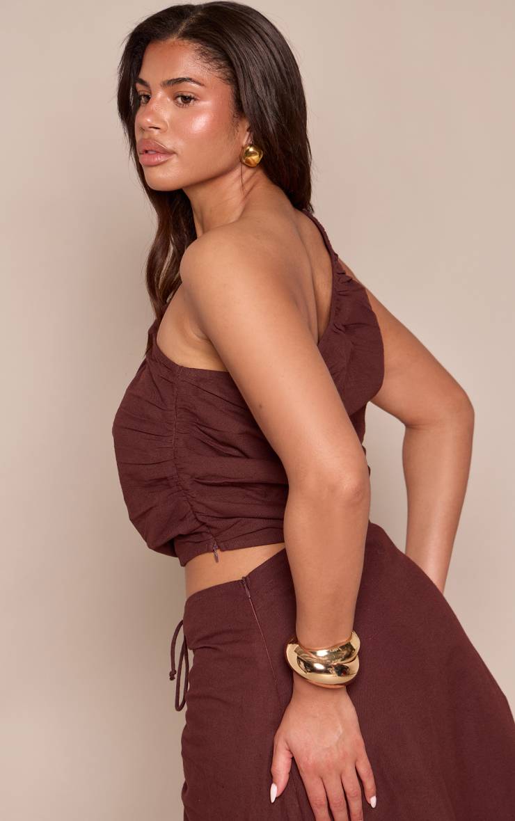 Chocolat Top Tissé Texturé Asymétrique Shape Co-ord