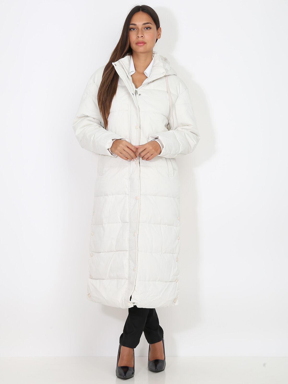 Longue doudoune oversize à capuche- Beige