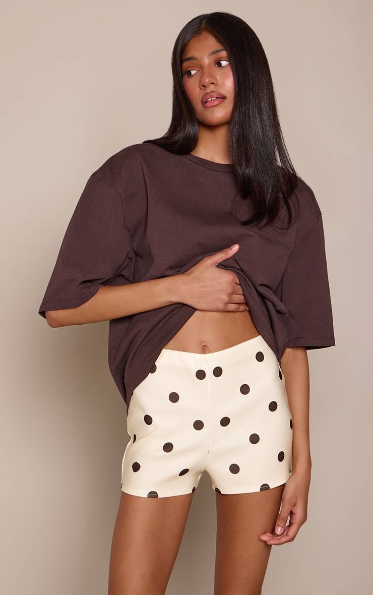 Jaune Short Court Tissé Extensible À Pois