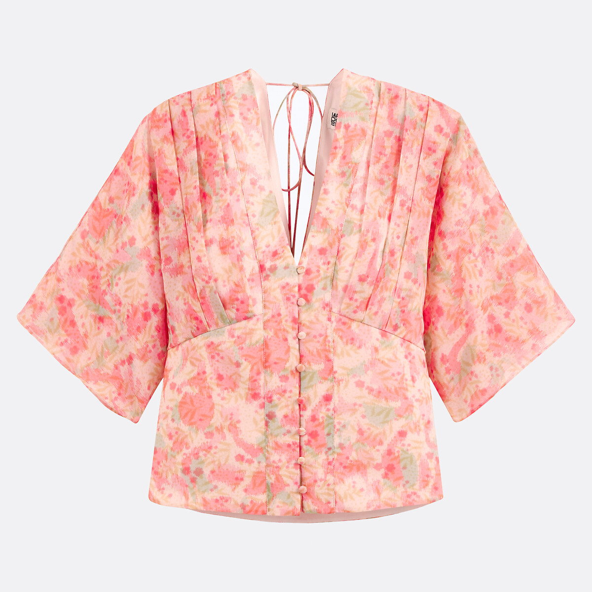 COLEÇÕES LA REDOUTE<br>Blusa estampada com decote em V e mangas 3/4