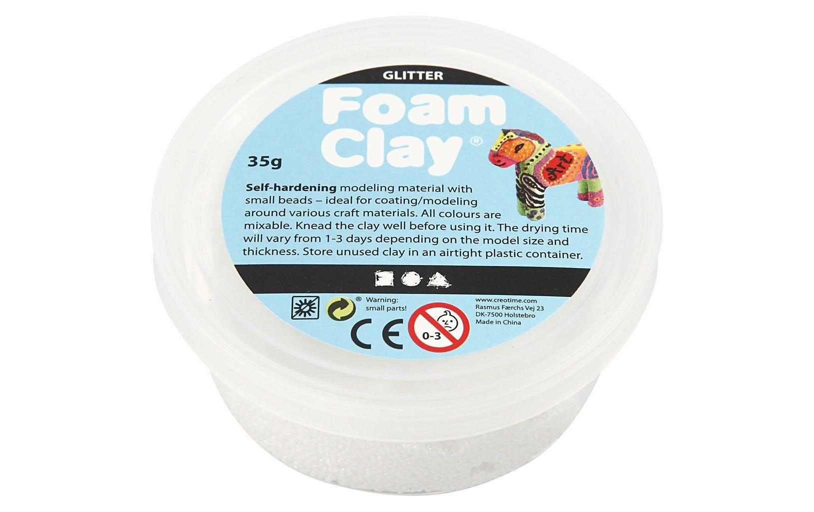 Modelliermasse Foam Clay 35 g Glitzer WeissSelbsthärtende Modelliermasse mit winzigen Styroporkügelchen