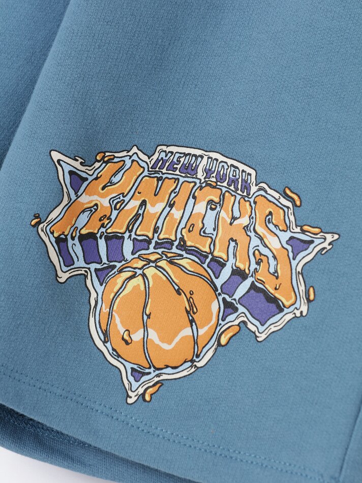 Bermuda de pelúcia do New York Knicks da NBA - Azul Petróleo Claro