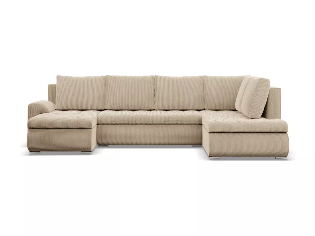 Canapé d'angle en U avec fonction sommeil, Ottoman, Cord - Beige