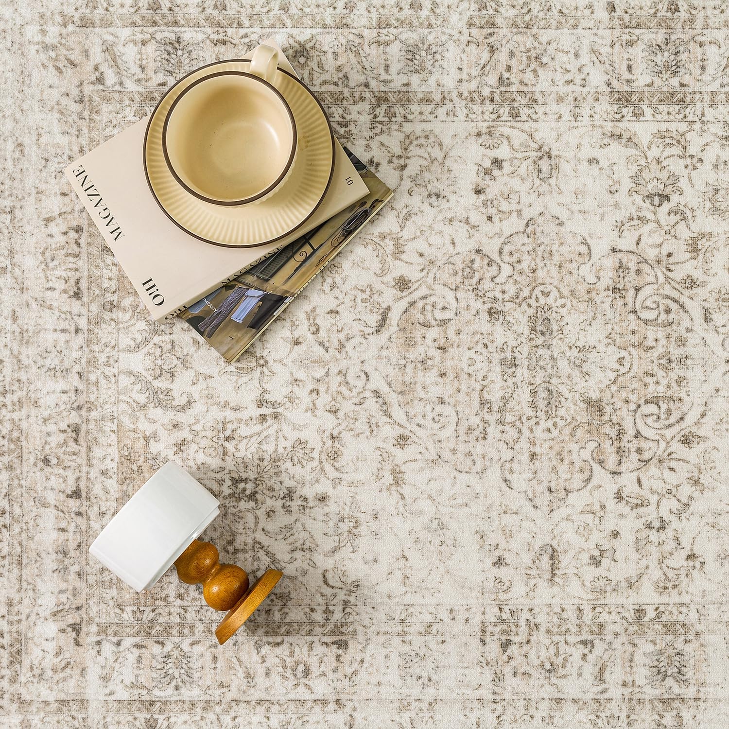 HUGEAR Waschbarer Beige Vintage Teppich Wohnzimmer 240x300cm Retro Rugs for Living Room Weich rutschfest Groß Tepich Kurzflor Schlafzimmer Carpet Living Room Bedroom Esszimmer Teppiche Büro