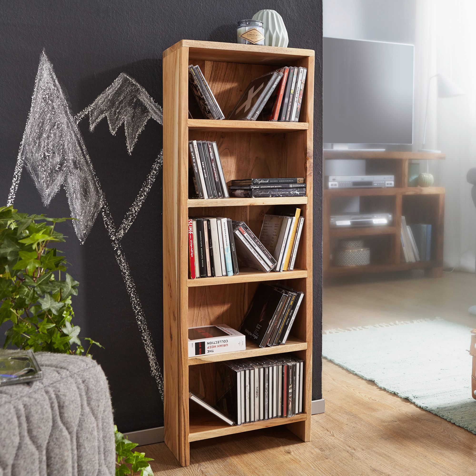 KADIMA DESIGN CD-Regal NAKO: Massivholz, 90 cm Höhe, für 100 CDs, Sheesham/Akazie, pflegeleicht