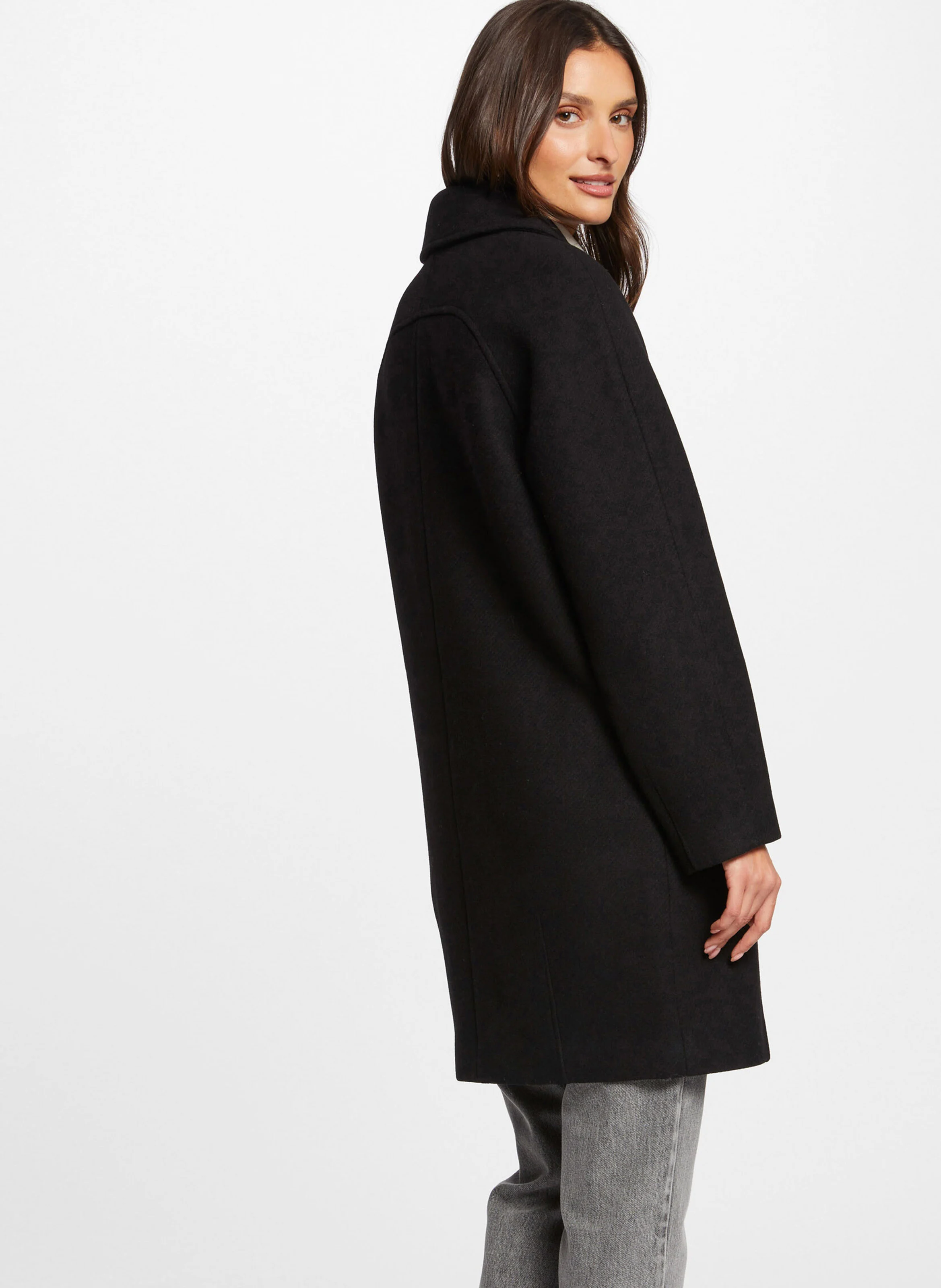 GITI - Manteau col tailleur en laine mélangée | Noir