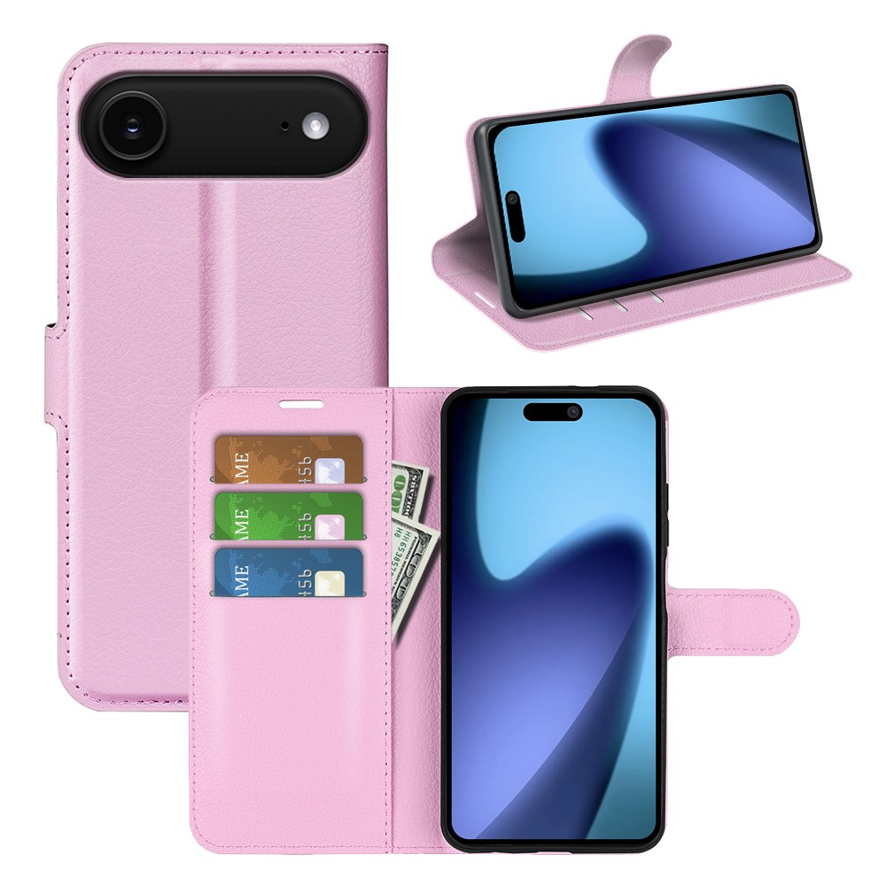 iPhone Air Leder Tasche Flip Cover Litchi Look - Rosa