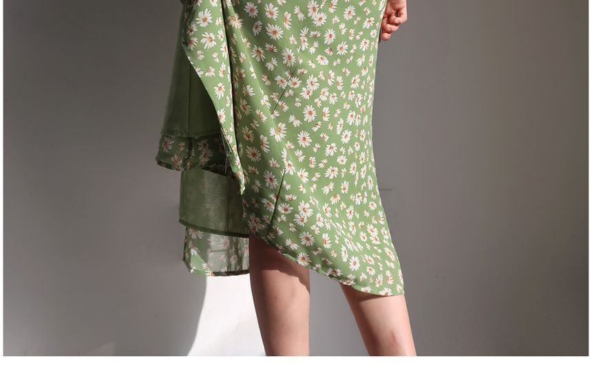 Honmizz - Spaghettibandjes bloemen slim-fit split midi-jurk