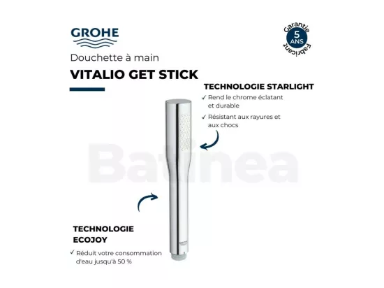 Pommeau de douche GROHE Quickfix Vitalio Get Stick + microfibre