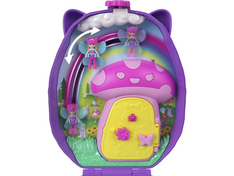 Polly Pocket Spielset Igel-Mama & Baby Schatulle Handtaschen-Spielset mit 2 Puppen & 16 Accessoires inklusive Haustieren