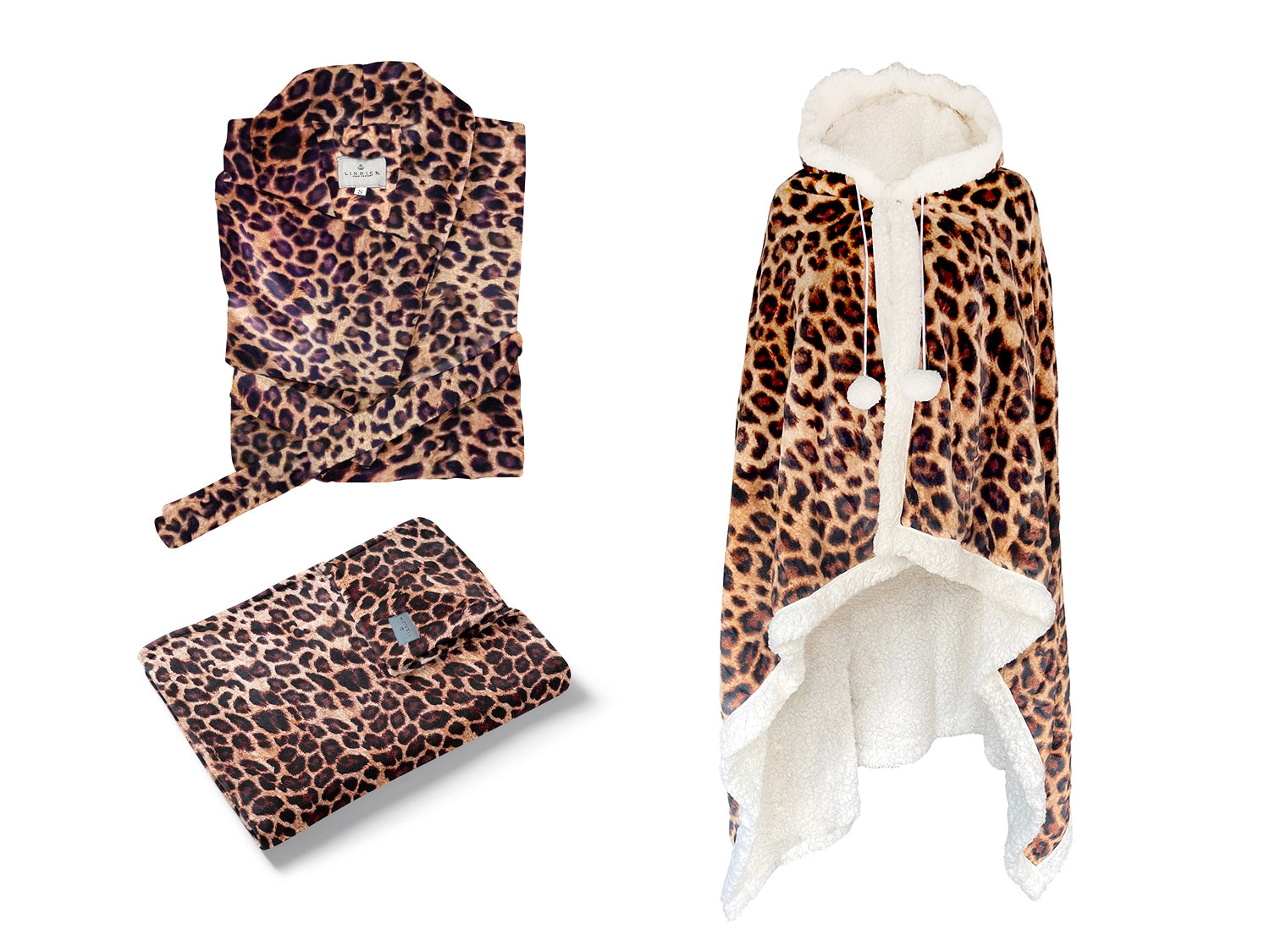 LINNICK Flanel Fleece Badjas Leopard - bruin