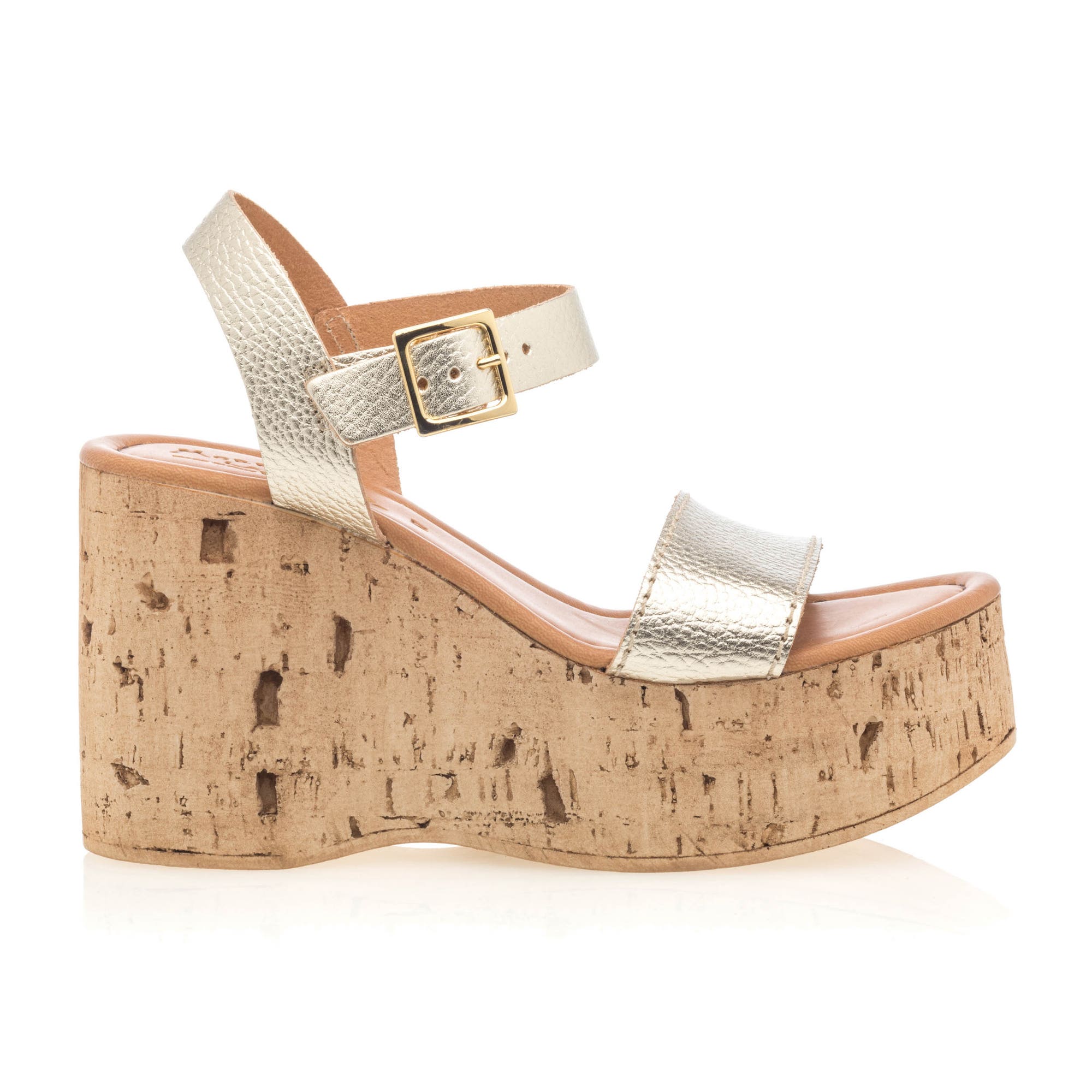 Sandales à talon compensé Femme en cuir or