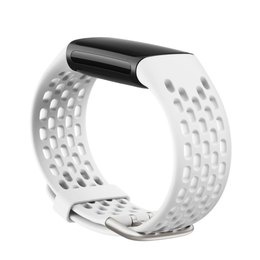(Gr. XS) Fitbit Charge 6 / 5 Gummi Armband (Gelenkumfang 141 - 231mm) - Weiss
