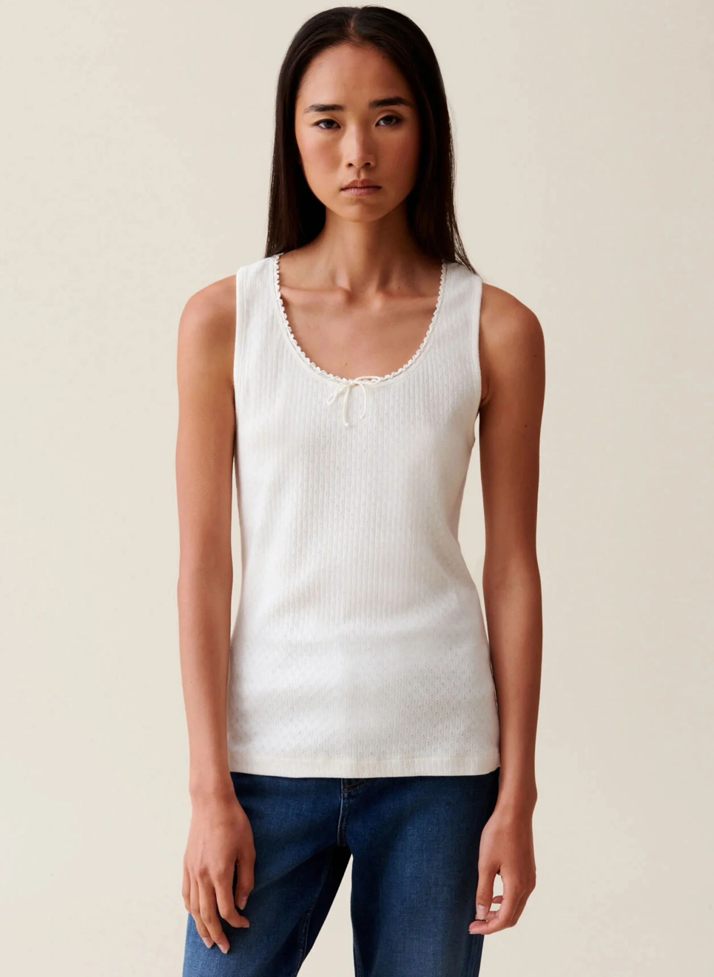 Débardeur dentelle en coton| Blanc