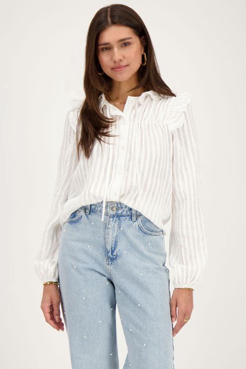 Witte ruffle blouse met strikdetail