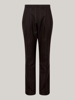 Calças formais slim fit com risca de giz larga