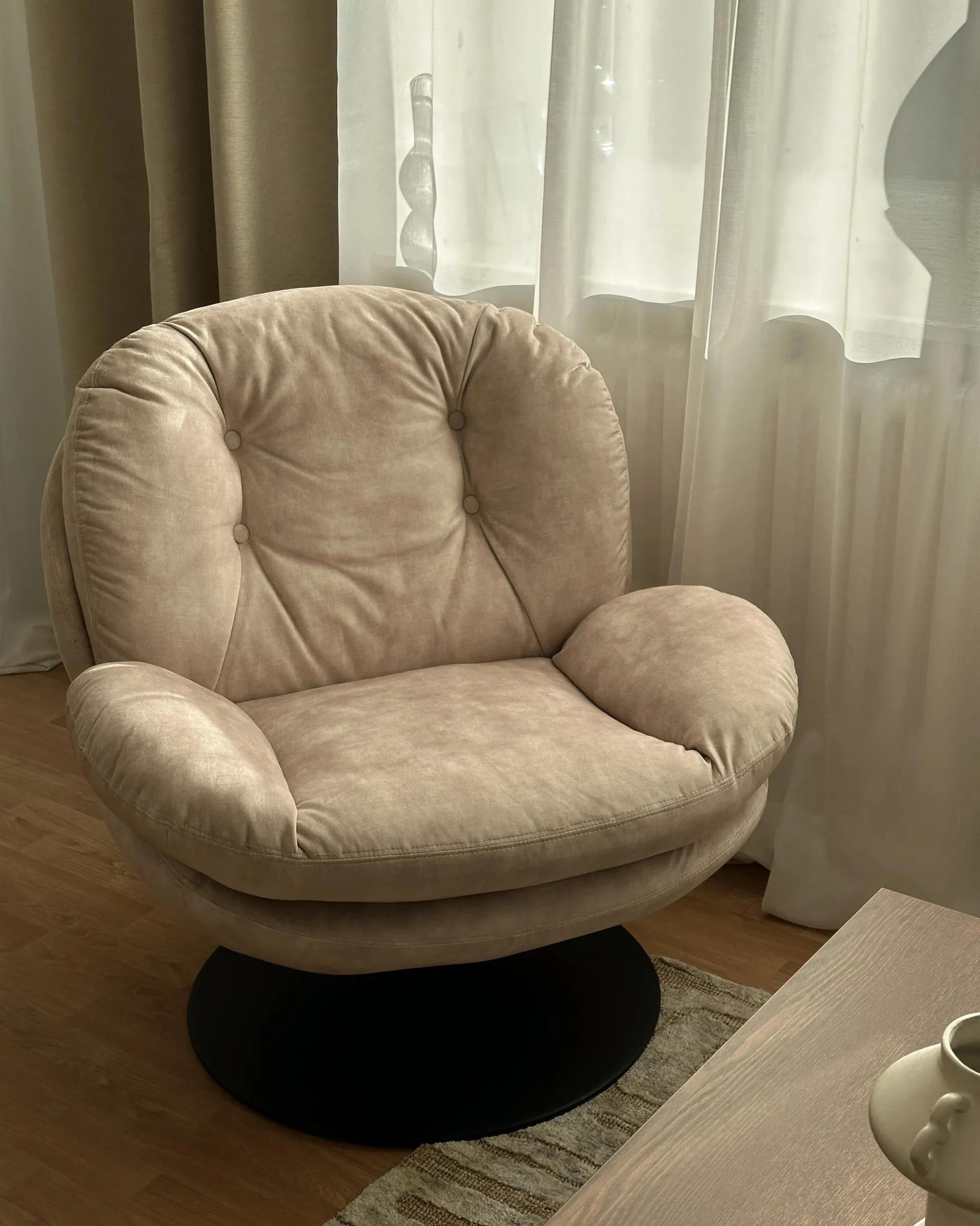 Draaifauteuil NOLVIK Fluweel Lichtbeige