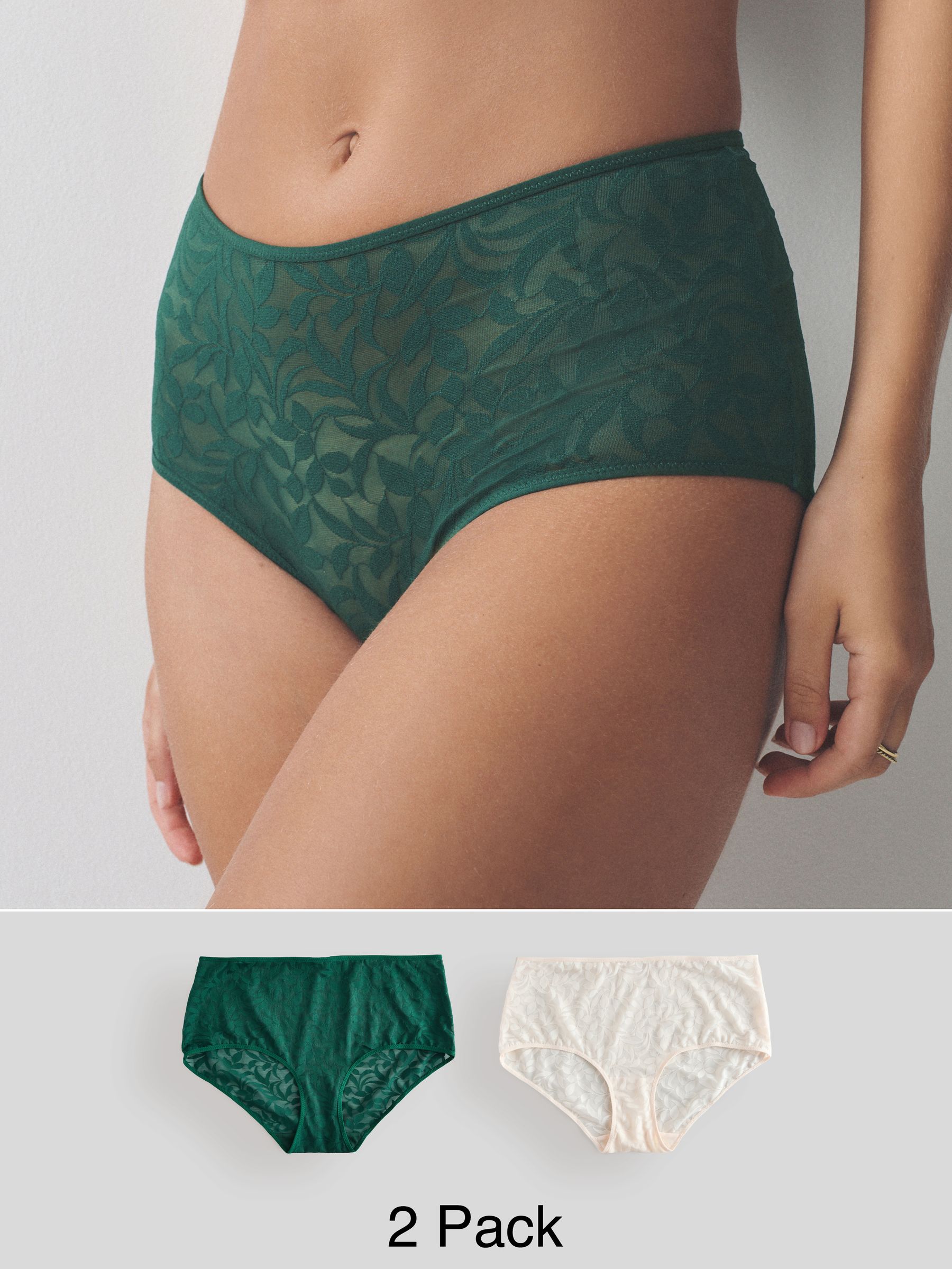 Groen/ecru - Lace Midi Knickers 2 Pack