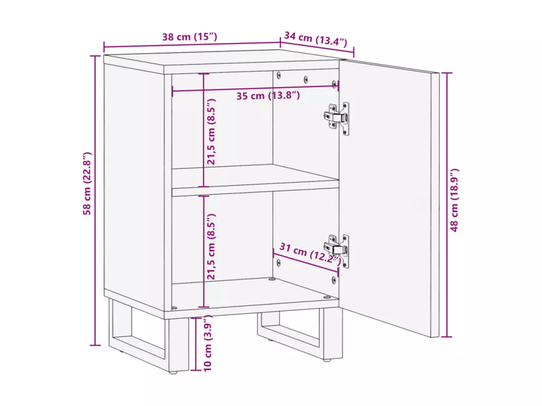 Armoire de salle de bain 38x34x58 cm bois massif d'acacia