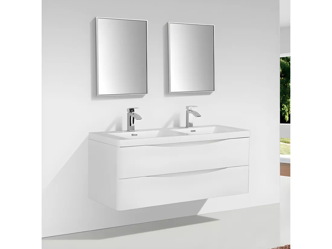 Meuble salle de bain design double vasque PIACENZA largeur 120 cm blanc laqué