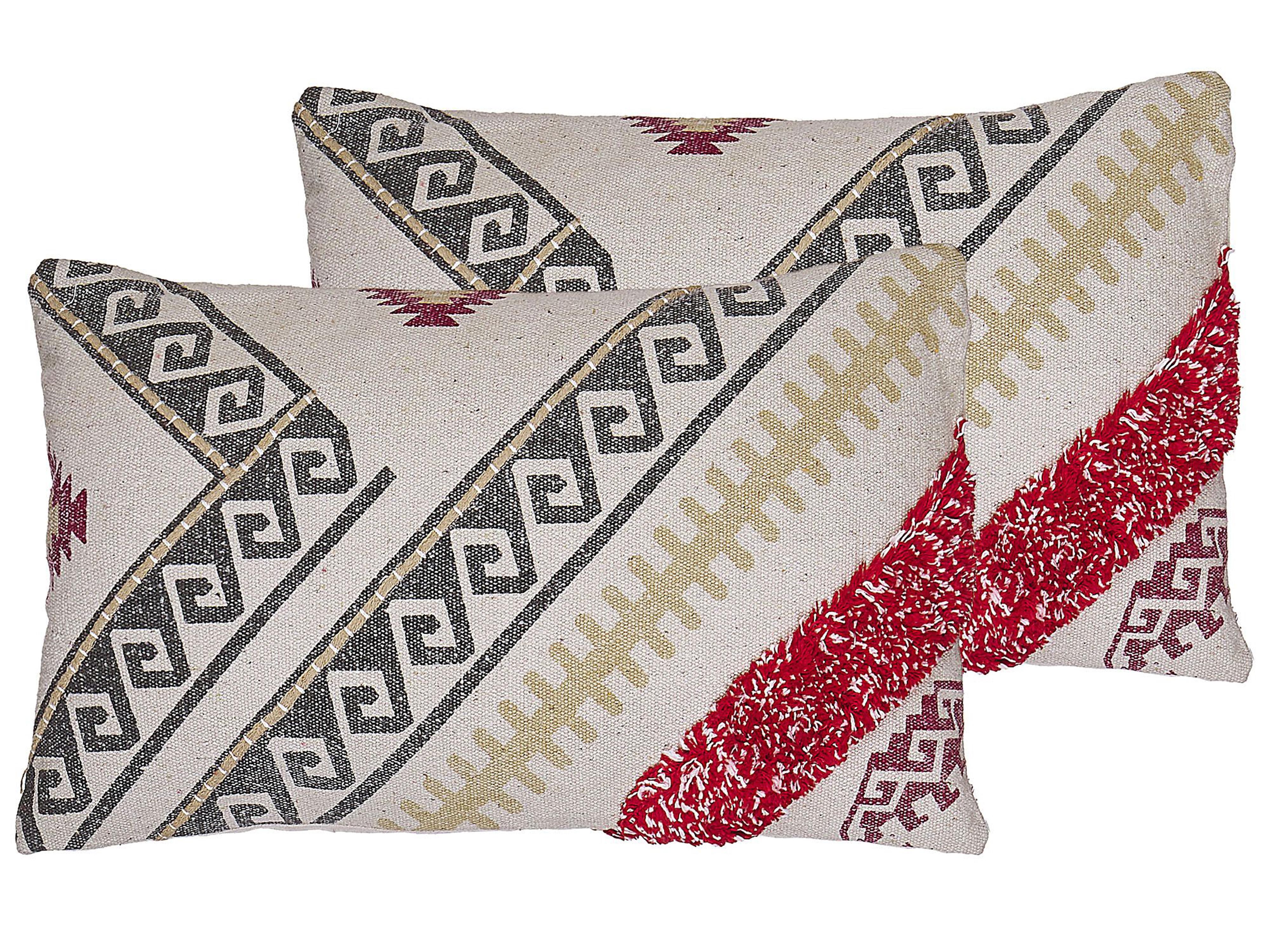 Set van 2 sierkussens BETULA Katoen 30 x 50 cm Beige geometrisch patroon