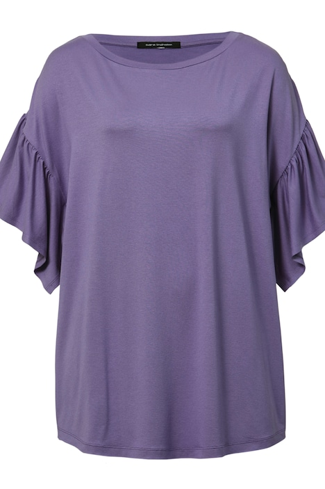 T-Shirt, oversized, U-Boot-Ausschnitt, Rüschen-Halbarm
