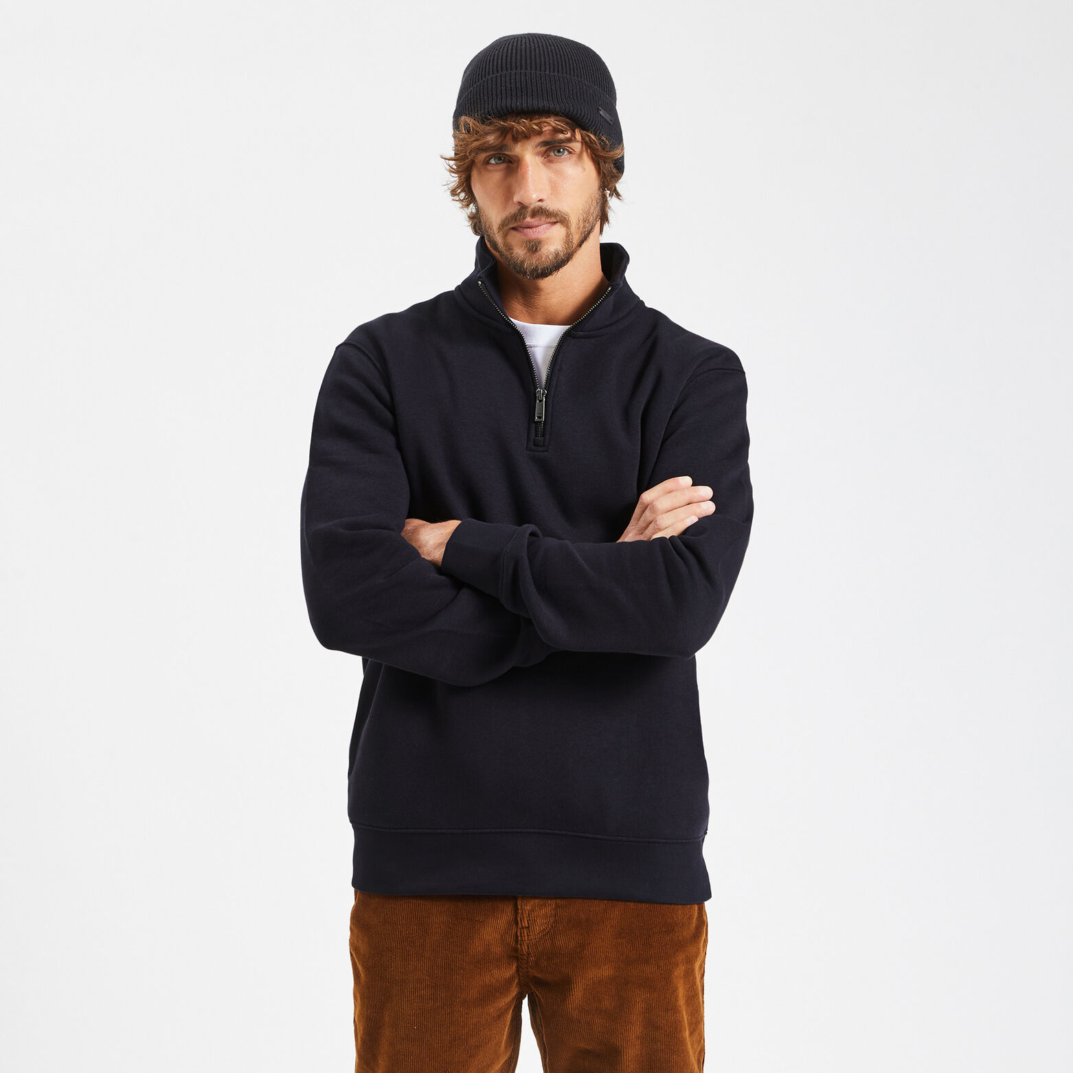 Sweat à col montant zippé Bleu foncé