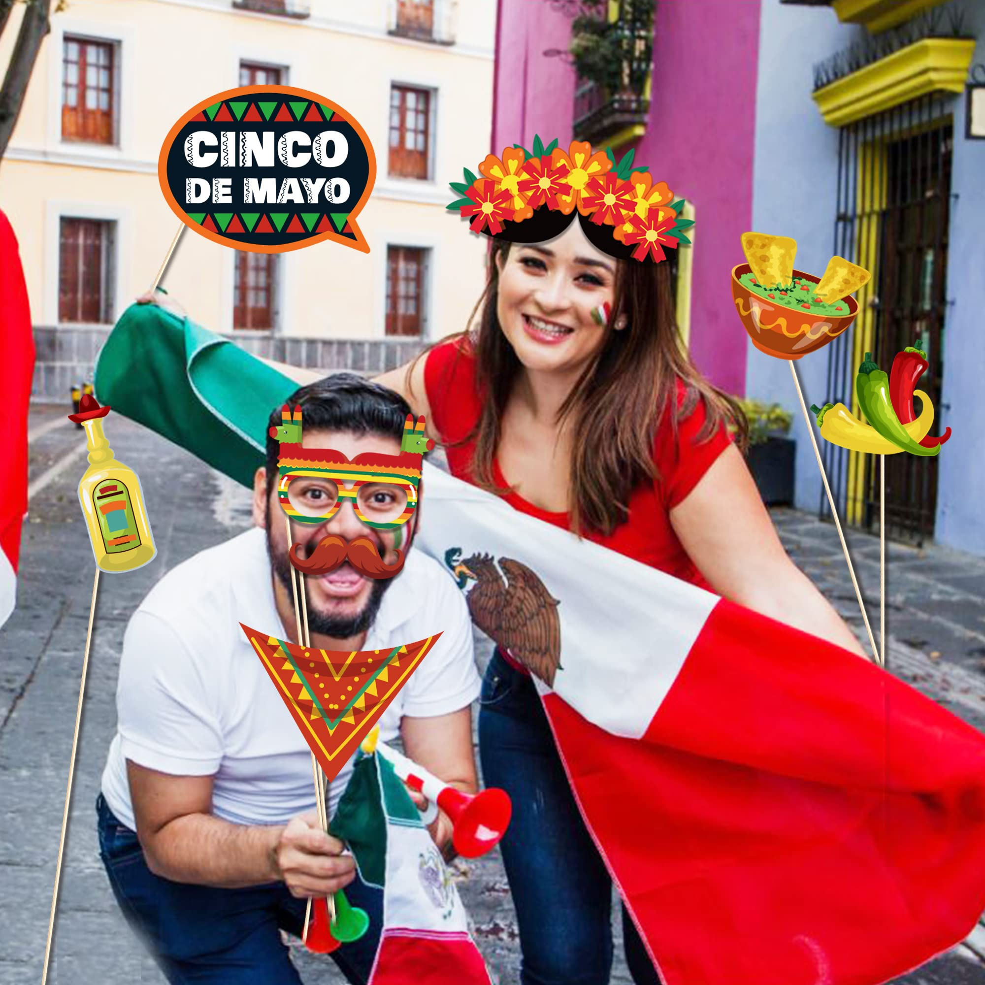 (25er Set) Photo Booth Fotorequisiten Party Foto Accessoires Dekorationen für lustige Bilder - Mexico / Cinco de Mayo