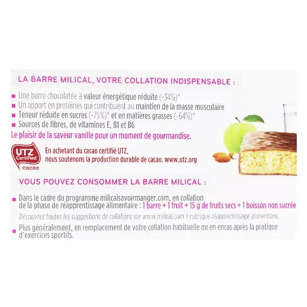 Barras de emagrecimento Millical com alto teor de proteína e sabor baunilha, 6 unidades.