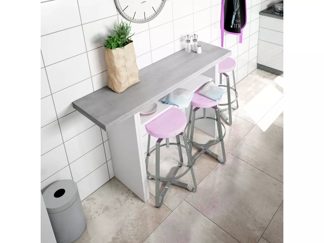 Table extensible Ddiaz, Etagère extensible avec ouverture rabattable, Table console d'appoint pliante, 120x35h77 cm, Blanc et Ciment