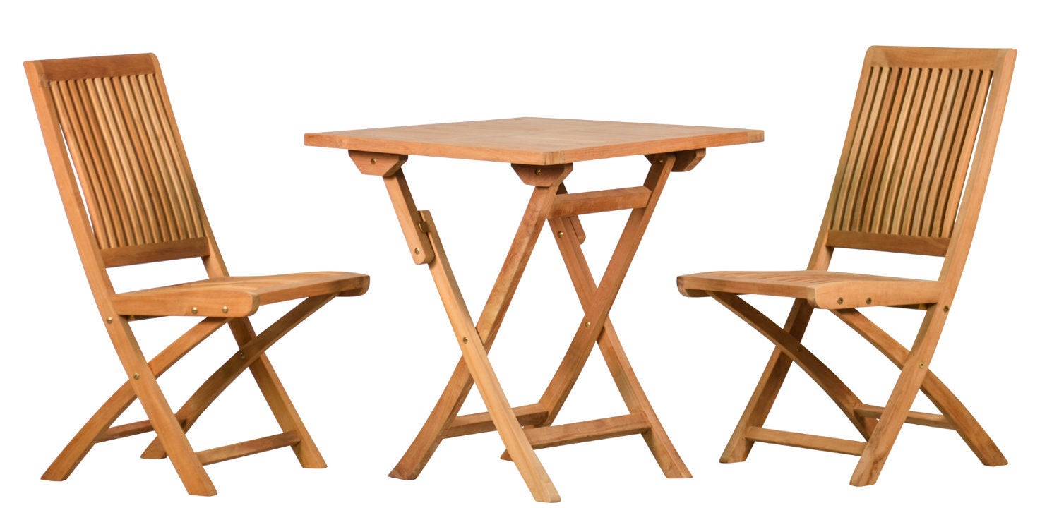 Teakhouten zitset: 2 tuinstoelen en 1 klaptafel (70 x 70 cm), weerbestendig en opvouwbaar