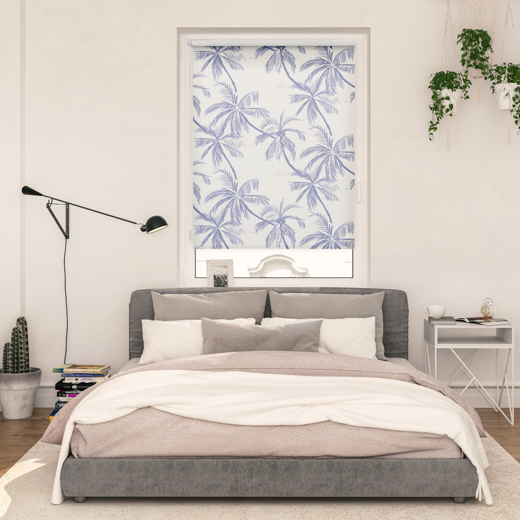 Lichtblick Rollo Klemmfix, ohne Bohren, Verdunkelung, Blueprint Palms - Blau