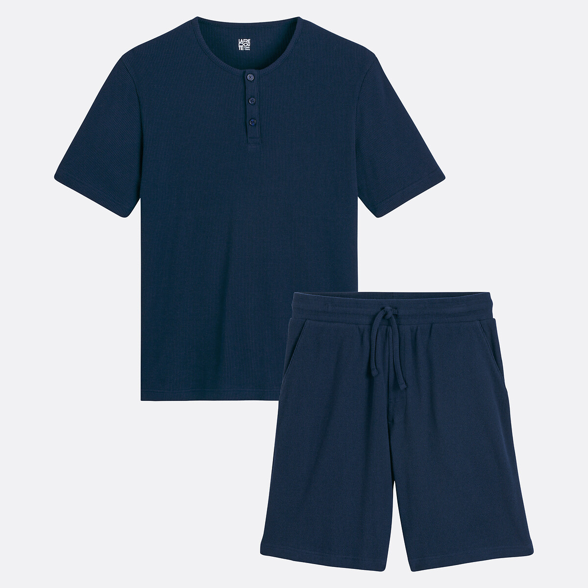 COLEÇÃO LA REDOUTE<br>Camiseta shorts de pijama com gola tunisiana e mangas curtas
